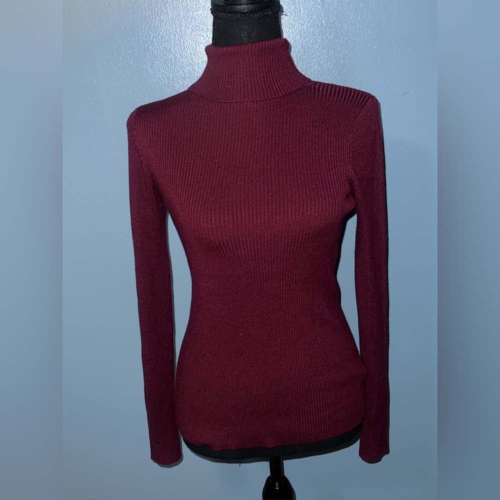 Burgundy ribbed turtleneck sweater